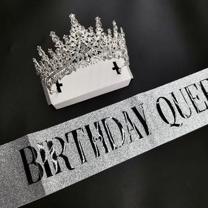 وشاح فضي لأعياد ميلاد ياشين للفتيات تاج وحجر الراين طقم تاج حفلات مفضلات تاج للفتيات تاج فضي - Product Image 2