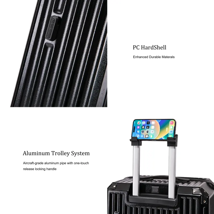 מזוודות רב תכליתיות עם ארבעה גלגלים עם מטען USB ומחזיק כוסות מטען גדול קל משקל