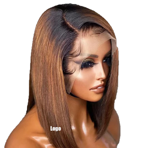 Peluca <span class=keywords><strong>de</strong></span> Cabello Brasileño <span class=keywords><strong>de</strong></span> Alta Calidad, Raíz Oscura, Sin Pegamento, Sedosa, <span class=keywords><strong>Rubia</strong></span>/Rojo Rojizo, con Frente <span class=keywords><strong>de</strong></span> Encaje, Gorro Transpirable, Corte Bob Recto Corto <span class=keywords><strong>de</strong></span> 10 Pulgadas - Product Image 1