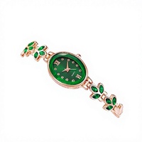 Montre Femme Vintage à Cadran Vert Prix de Gros, Élégante Montre-Bracelet à Quartz pour Dames avec Chaîne en Cristal Vert Feuille
