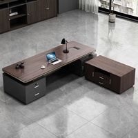 Bureau de direction noir, table de bureau moderne en forme de L, couleur bois foncé, bureau de gestionnaire avec tiroirs, mobilier de bureau