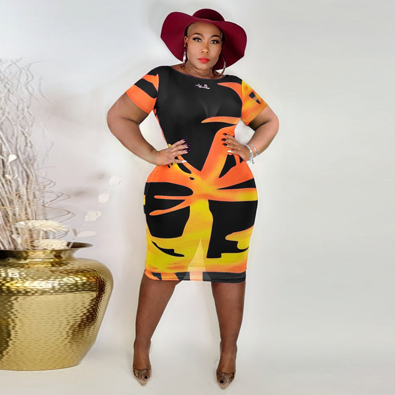 sexy plus size womens clothes Plus Size Women's Clothes Sexy V-neck Dress Summer High Waist Sheath  Socialite Dress Skirt