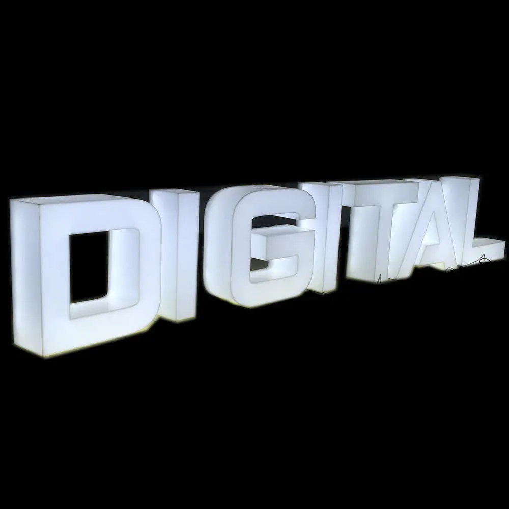 Commercio all'ingrosso su ordinazione di RGB led 3d acrilico intero canale illuminato lettere lettere di alfabeto di plastica di grandi dimensioni