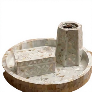 Mabkhara Hecha a Mano para Eid, Ramadán y Decoración del Hogar, Horizonte Dorado, Incrustaciones de Nácar, Juego de Quemadores de Incienso de Madera, Elegante - Product Image 1