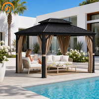 Pergola en aluminium à toit rigide, double toit, moustiquaire, imperméable, revêtement poudré, pour jardin, gazebo, terrasse, patio