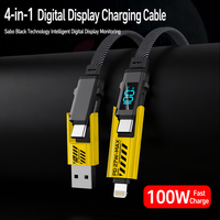 Câble de charge rapide 4 en 1 avec affichage numérique 100W, PD 27W, cordon de charge multifonction tressé en nylon pour téléphone et ordinateur portable