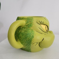 Reçine süt kahve su bardakları 16 oz 3D seramik Figural kupa reçine süt kahve su bardakları yeşil canavar noel kupa