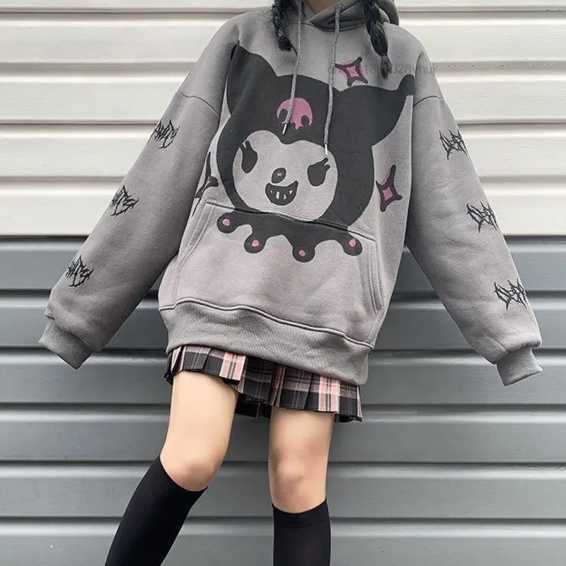 Sanrio Kuromi kazaklar Hoodies Y2k Kawaii karikatür estetik üst kadınlar gevşek günlük kıyafetler kadın Lolita kızlar Goth kazak