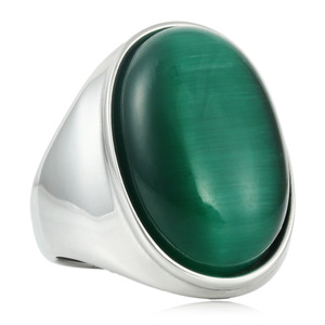 Stainless Steel Oval Stone <b>Ring</b> Men's Green Gemstone Jewelry Gift Fashion Punk Style - Product Image 1