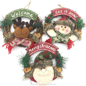 Pequeño muñeco de nieve de mimbre corona alce muñeca colgante de puerta de madera decoraciones de Navidad - Product Image 3