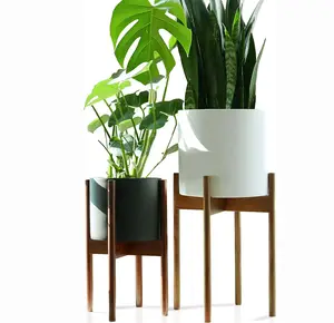 아카시아 나무 화분 홀더 정원 X 모양 식물 스탠드 꽃/녹색 식물 대나무 사용자 정의 모양 갈색 상자 현대