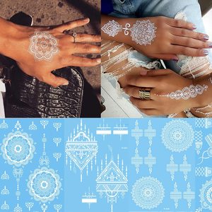 Autocollant de <span class=keywords><strong>tatouage</strong></span> au henné blanc, motif <span class=keywords><strong>dentelle</strong></span>, encre blanche pour femmes - Product Image 2