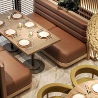 Ensemble de mobilier de restaurant style bohème : banquettes en bois, fauteuils olive, tables à manger – Pack complet en gros