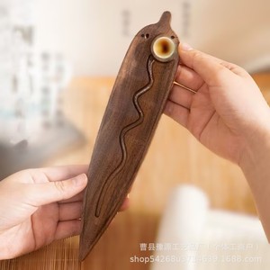Walnut Wood <b>Incense</b> Burner Hand Made <b>Backflow</b> <b>Incense</b> Holder Religious Temple Use Gift Box Plant Model 26552 - Product Image 4