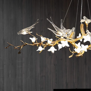 Lampadario a sospensione di lusso in rame con cristalli, a forma di ramo, con uccelli, giardini e orchidee, per ristoranti e decorazioni domestiche, 125 cm - Product Image 4