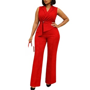 WY1012011 Ultimo Design <span class=keywords><strong>Tuta</strong></span> Estiva da Donna <span class=keywords><strong>Elegante</strong></span> Monocolore Senza Maniche con Colletto e Lacci, Jumpsuit a Gamba Larga per Donne - Product Image 5