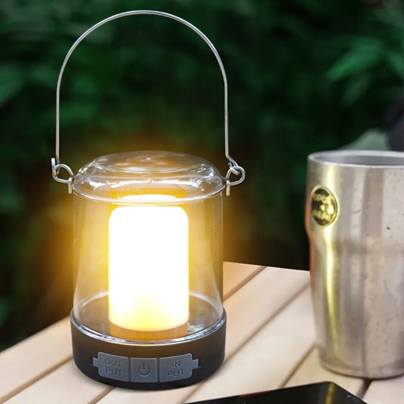 Type-C Retro Portable Lantern Outdoor Camping Kerosene Lamp Dynamic Flame Light Rechargeable Battery Powered LED Table Lamp