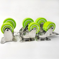 Acier inoxydable SUS 304 316 360 degrés pivotant avec frein roulette médicale vert PU 1.5 "2" pouces roulettes de meubles hôpital muet