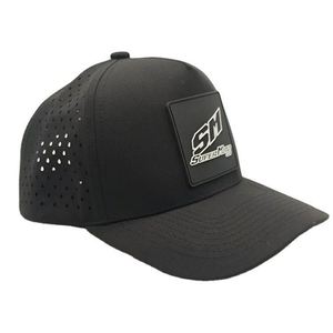 Gorro Impermeable Negro de Alta Calidad con Orificios Cortados a Láser, Gorro de 5 Paneles con Parche de Cuero - Product Image 2