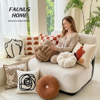Coussin décoratif géométrique tufté caramel à motif à carreaux nordique pour canapé de salon, coussin noué et coussins décoratifs de designer