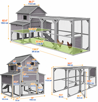 Grand poulailler moderne d'extérieur en bois et métal pour 10-15 poulets, avec enclos spacieux, nichoir, plateau coulissant et toit en asphalte en sapin