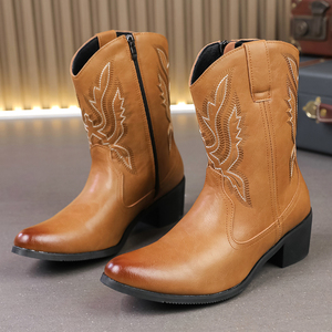 Botas de Cuero para Hombre, Estilo Casual, Botas Vaqueras Occidentales Bordadas Vintage, Botas con Punta Puntiaguda para Hombre - Product Image 2