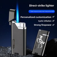 Briquet à essence gonflable de style européen pour homme, flamme bleue, double brûleur, mini cadeau créatif pour cigares et cigarettes, vente en gros