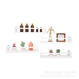 White Wooden <b>Wall</b> <b>Mounted</b> Floating <b>Shelf</b> For Living Room Storage Durable Desktop Organizer Rectangle Shape One Layer - Product Image 5