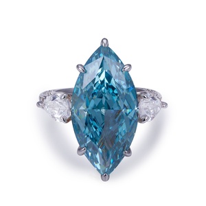 Anillo de Diamante de Circonia Cúbica de Gran Quilate en Plata, Oro/Oro Rosa/Plata, Anillo de Diamante Azul Marquesa de Alto Contenido de Carbono - Product Image 1