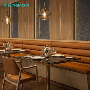 <b>Restaurant</b> Orange PU Leather Modern Dining <b>Set</b> with Marble Table Contemporary Design for Commercial <b>Restaurant</b> Use - Product Image 1