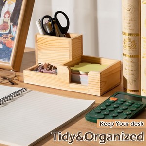 Wooden Stationery Storage Box Multi Compartment <b>Desk</b> Organizer <b>Solid</b> <b>Wood</b> Pen Holder Memo Clip Office Supplies Organizer - Product Image 4