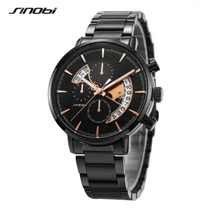 SINOBI Skeleton Custom Stainless Steel Wristwatch Minimalist Watch with Auto Date Chronograph Clock Watch Men Cool Handwatch