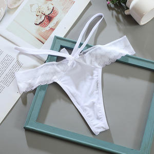Wholesale <b>Women's</b> Sexy Underwear Erotic Mini Thongs Double Strap Sheer Mesh Panties Solid Color Hollow G-String Lace Bow - Product Image 3