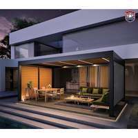 Pérgola Moderna Motorizada de Aluminio con Techo de Láminas, Gazebo Impermeable para Jardín con Luces LED