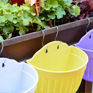 ABS Plastic Glazed Finish Hanging Flower Plant Pots Half Round Plant Holders with S <strong>Hooks</strong> for Fence Balcony or Rails - Product Image 5