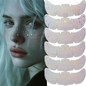 Parches de <span class=keywords><strong>Tatuaje</strong></span> Temporales para la Cara, Ecológicos, Holográficos, Multichrome, con Diseño de Corazones y <span class=keywords><strong>Estrellas</strong></span>, Resistentes al Agua, Maquillaje para Mujer - Product Image 1