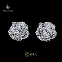 Ensemble collier et boucles d'oreilles en argent sterling avec fleur de camélia sertie de diamants en moissanite vintage certifiés GRA