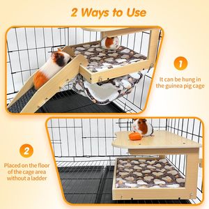 Cachette pour cochon d'Inde en bois naturel, lit amovible pour cochon d'Inde, <span class=keywords><strong>habitat</strong></span> pour petits animaux avec hamac suspendu, escalier et <span class=keywords><strong>coussin</strong></span> - Product Image 2
