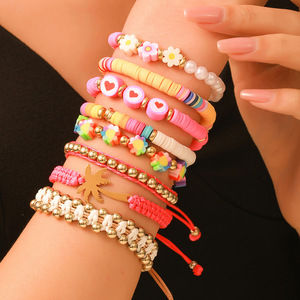 ชุดกำไลข้อมือแฟชั่นสุดเก๋ สีสันสดใส ลายต้นมะพร้าว เต่าทะเล ทำจากดินโพลิเมอร์ งานถักทอ เครื่องประดับสำหรับทุกเพศ สไตล์ชายหาดฤดูร้อน - Product Image 3