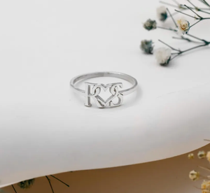 زوجين شخصية الأولية مع قلب مخصص خاتم خاتم هدية لصديقته بالجملة المجوهرات المصنوعة يدويا - Product Image 5