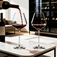Verres à vin transparents soufflés à la main avec logo personnalisé, design élégant à la française, pied long, capacité de 24,35 oz, utilisation professionnelle pour la dégustation de vins