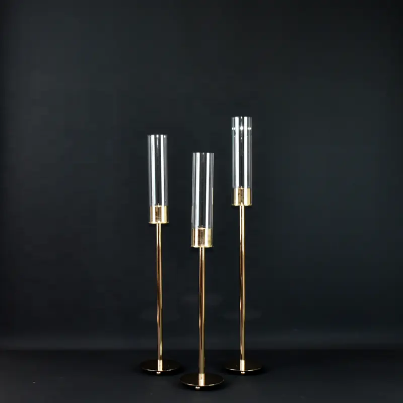 Ourwarm castiçais de vidro, candelabros pequenos dourados com suporte de velas, decorações de mesa de casamento