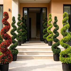 Arbre artificiel en spirale en pot, cyprès rose rouge, buis en spirale, plante artificielle torsadée pour l'aménagement paysager d'hôtels et les terrasses - Product Image 3