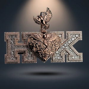 Pendentif personnalisé unisexe avec 3 lettres, plaqué or rose, argent 925, hip-hop, entièrement serti de moissanite, avec photo souvenir, certifié GRA - Product Image 3