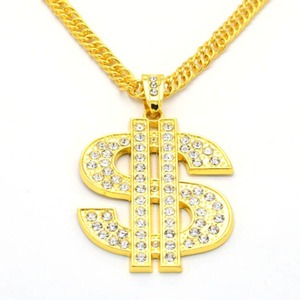 Mode <span class=keywords><strong>dollar</strong></span> logo bijoux <span class=keywords><strong>en</strong></span> <span class=keywords><strong>or</strong></span> saoudien laboratoire diamant pendentifs - Product Image 1
