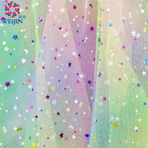 Colore sfumato <span class=keywords><strong>in</strong></span> poliestere stampato stella luna modello di Glitter rotondo tessuto lucido lamina Tulle tessuto maglia decorazione abito - Product Image 2