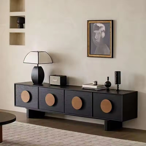 Mueble de <span class=keywords><strong>TV</strong></span> de Madera Maciza de Diseño Moderno Vintage Delanto, Mesa Negra <span class=keywords><strong>Sunset</strong></span> con Almacenamiento para Sala de Estar de Apartamentos Pequeños, para Televisores de 60-64 Pulgadas - Product Image 1