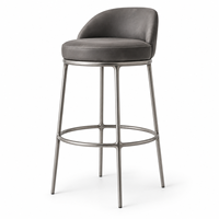 Tabouret de bar pivotant moderne, dossier bas incurvé, rembourré, avec pieds en métal et anneau repose-pieds, pour îlot de cuisine ou comptoir