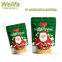 Sachets Doypack Personnalisés pour Bonbons et Snacks, Sacs en Plastique Festifs Joyeux Noël avec Fenêtre Transparente et Fermeture Éclair Refermable, Pochette Autoportante