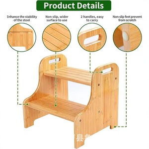 Taburete Infantil de Madera Color Natural para Niños de 2 a 6 Años, Taburete Elevador para Baño y Lavabo - Product Image 4